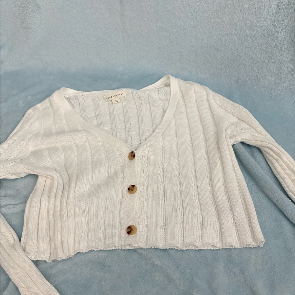 Aeropostale White V-Neck Sweater